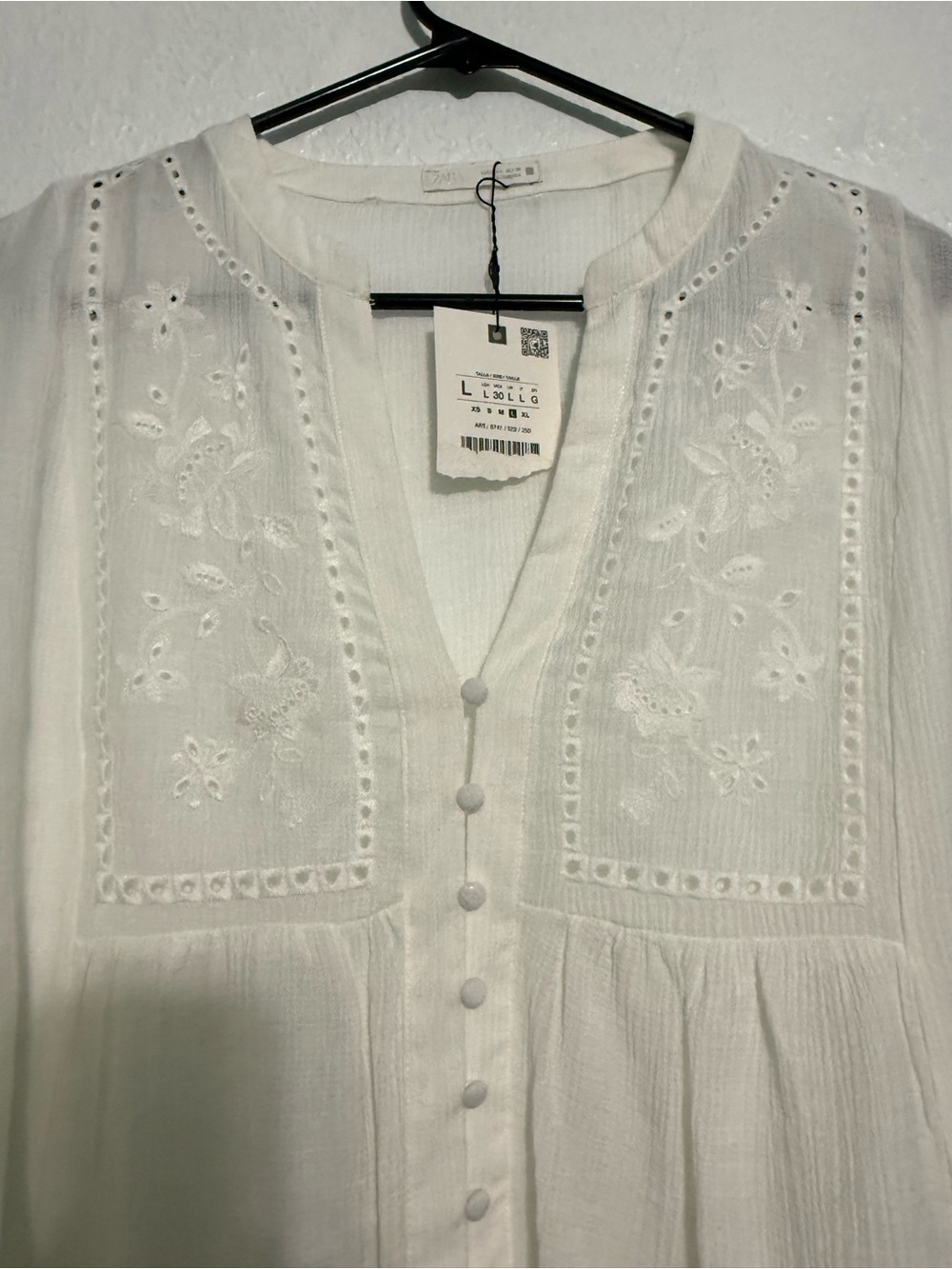 Zara NWT White Embroidered Boho Blouse Size Large - Picture 4 of 7